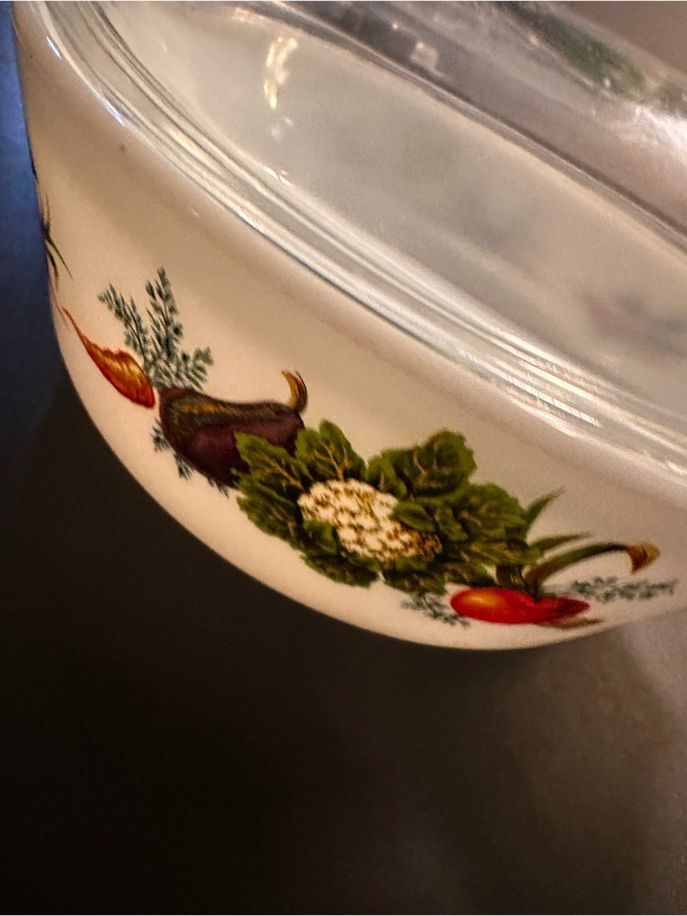 Vintage Pyrex ‘Market Garden’ Milk Glass Casserole Dish and Glass Lid